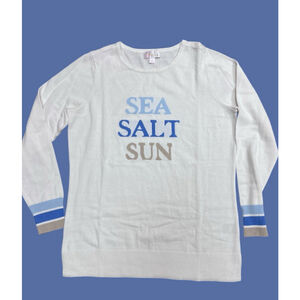 Belle Kim Gravel Sea Salt Sun Sweater White Cotton Blend Size Small
